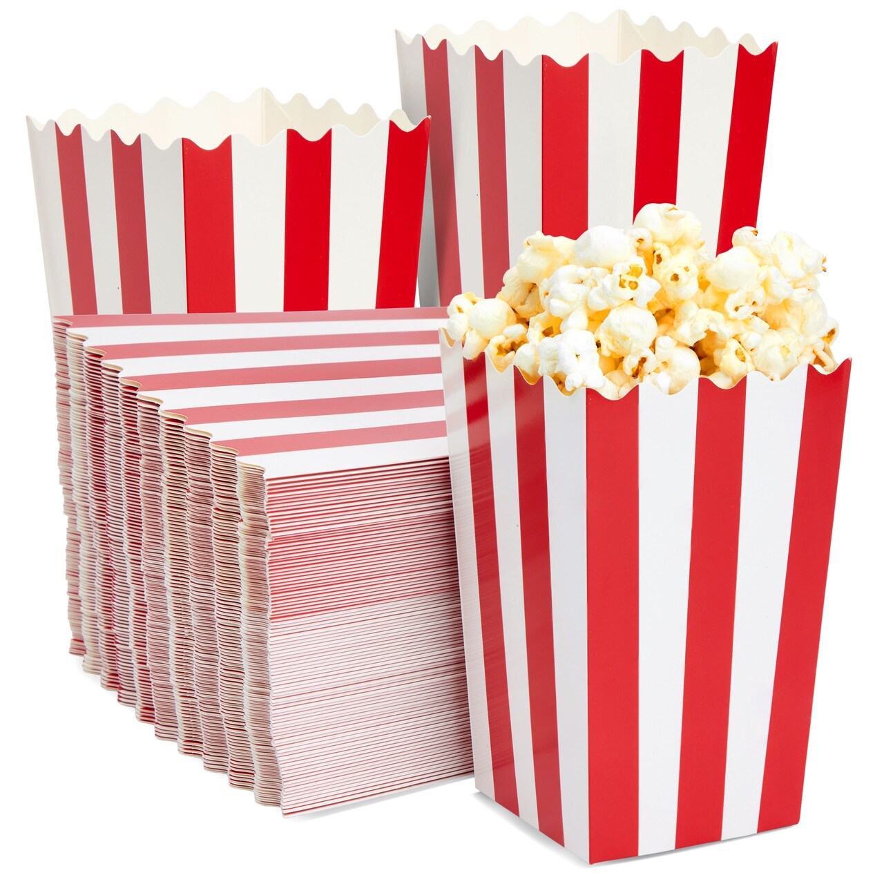 100 Pack Mini Popcorn Boxes 3.3x5.6 Inch, 20 oz Red & White Stripes Popcorn Snack Box, Snack Container Holder Bucket for Carnival Party Supplies, Movie Night, Birthdays